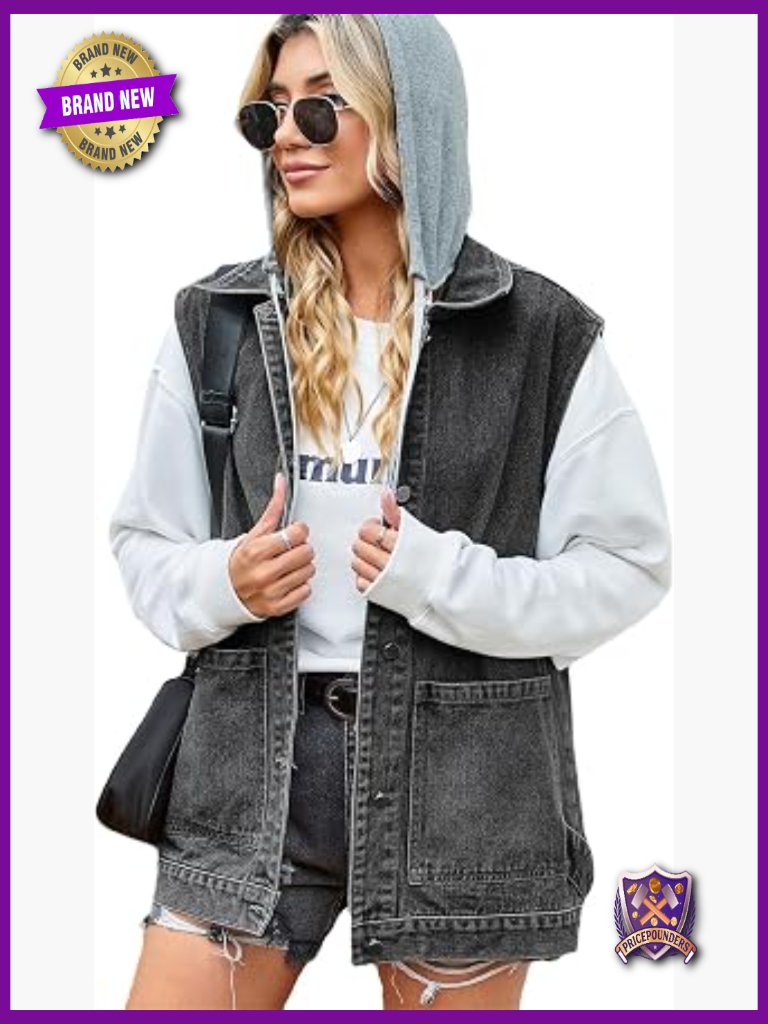 Oversized Distressed Denim Vest Sleeveless With Pockets Casual Layering
